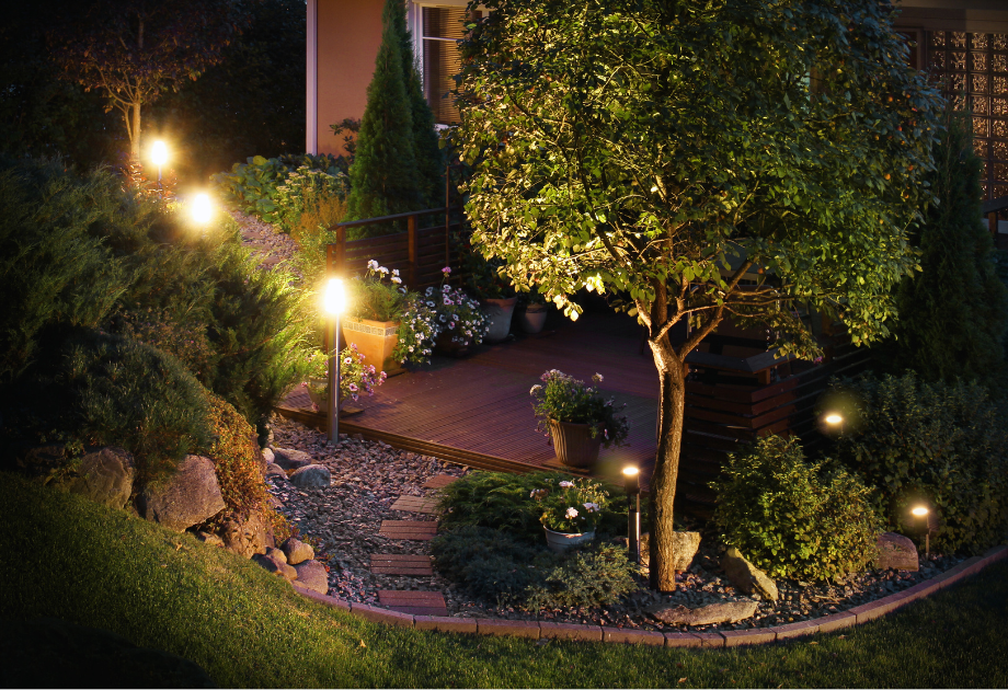 Well-lit patio